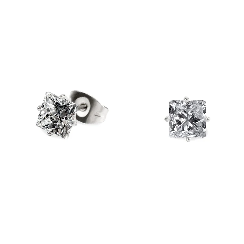 sprig gold earrings-Stainless 6mm square cz stud earrings